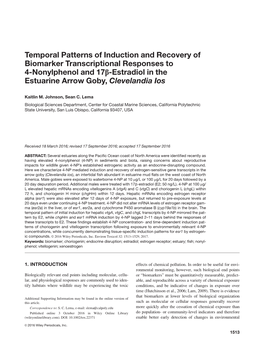 Temporal Patterns of Induction and Recovery of Biomarker Transcriptional Responses to 4-Nonylphenol and 17B-Estradiol in the Estuarine Arrow Goby, Clevelandia Ios