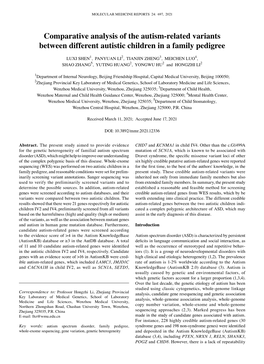 Comparative Analysis of the Autism‑Related Variants Between Different Autistic Children in a Family Pedigree