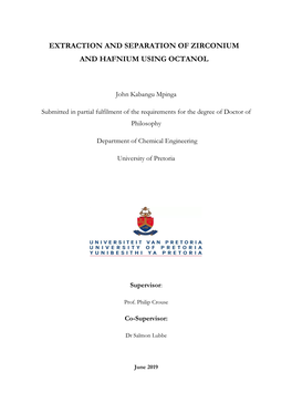 Extraction and Separation of Zirconium and Hafnium Using Octanol