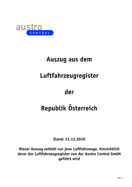 Auszug Aus Dem Luftfahrzeugregister Der Republik Österreich