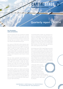 Quarterly Report Capital Stage AG Q3 2014