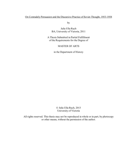 On Comradely Persuasion and the Discursive Practice of Soviet Thought, 1953-1958