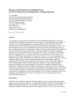 Pharmaceutical Ingredients in Drinking Water: Overview of Occurrence and Significance of Human Exposure