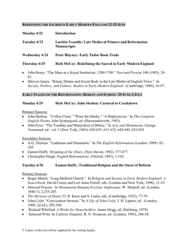 Redefining the Sacred in Early Modern England 22-25 June