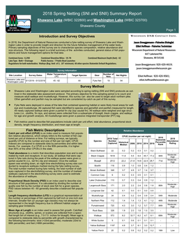 2018 Spring Netting (SNI and SNII) Summary Report Shawano Lake (WBIC 322800) and Washington Lake (WBIC 323700) Shawano County Page 1