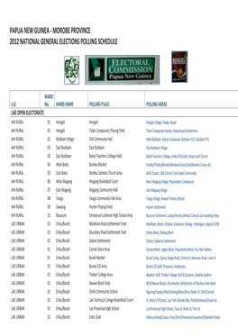 Lae Polling Schedule 2012