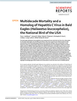 Multidecade Mortality and a Homolog of Hepatitis C Virus in Bald Eagles (Haliaeetus Leucocephalus), the National Bird of the USA Tony L