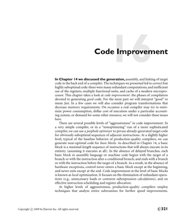 Code Improvement: the Phases of Compilation Devoted to Generating Good Code