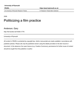 By Gary Anderson a Thesis Submitted to the University of Plymouth in Partial Fulfilment for the Degree of School of Media and Ph