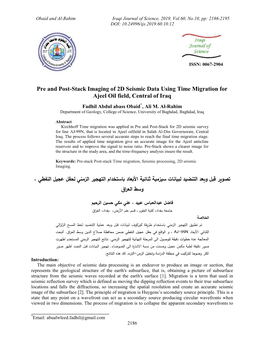 Pre and Post-Stack Imaging of 2D Seismic Data Using Time Migration for Ajeel Oil Field, Central of Iraq Fadhil Abdul Abass Obaid*, Ali M