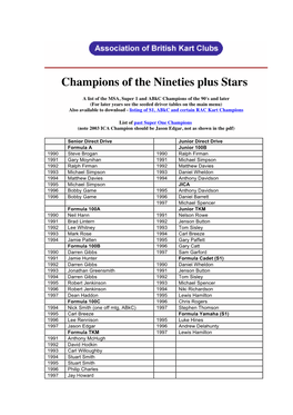 Champions of the Nineties Plus Stars