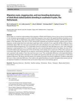 Migration Route, Stopping Sites, and Non-Breeding Destinations of Adult