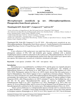 Microsphaeropsis Ononidicola Sp. Nov. (Microsphaeropsidaceae, Pleosporales) from Ononis Spinosa L