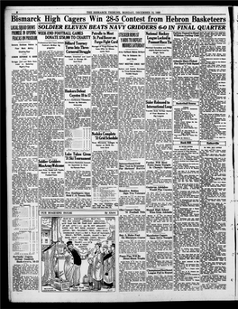 Bismarck High Cagers Win 28-5 Contest from Hebron Basketeers LOCALSQUADSHOWS SOLDIER ELEVEN BEATS NAVYGRIDDERS 6-0 in FINAL QUARTER Taffety Named to Head Freda, Mr