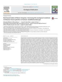 Bird Based Index of Biotic Integrity: Assessing the Ecological Condition