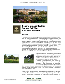 General Manager Profile: Fenway Golf Club Scarsdale, New York