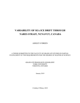 Variability of Sea Ice Drift Through Nares Strait, Nunavut, Canada