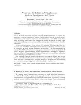 Privacy and Verifiability in Voting Systems: Methods, Developments