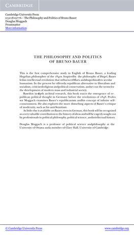 The Philosophy and Politics of Bruno Bauer Douglas Moggach Frontmatter More Information