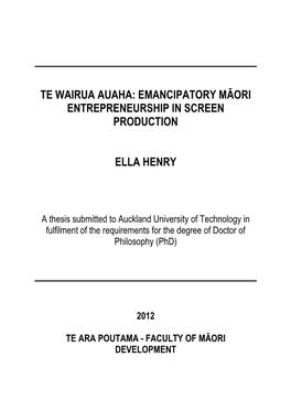 Emancipatory Māori Entrepreneurship in Screen Production