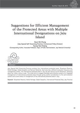 Suggestions for Efficient Management of the Protected Areas with Multiple International Designations on Jeju Island
