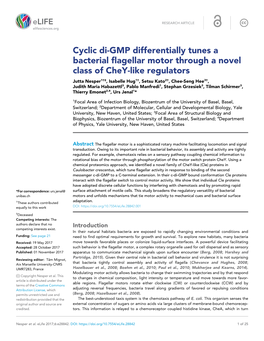 Cyclic Di-GMP Differentially Tunes a Bacterial Flagellar Motor Through A