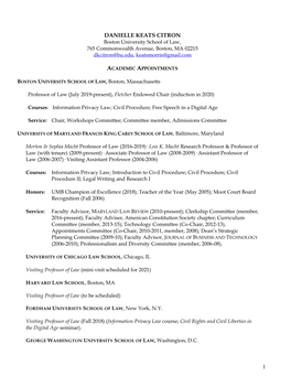 DANIELLE KEATS CITRON Boston University School of Law, 765 Commonwealth Avenue, Boston, MA 02215 Dkcitron@Bu.Edu, Keatsmorris@Gmail.Com