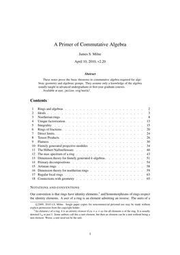 A Primer of Commutative Algebra