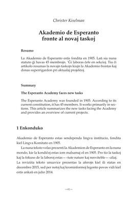 Akademio De Esperanto Fronte Al Novaj Taskoj