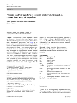 Primary Electron Transfer Processes in Photosynthetic Reaction Centers from Oxygenic Organisms