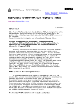 RESPONSES to INFORMATION REQUESTS (Rirs)