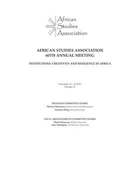 African Studies Association 60Th Annual Meeting