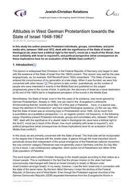 Attitudes in West German Protetantism Towards the State of Israel 1948-1967 30.09.2013 | Gerhard Gronauer