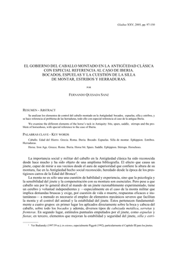 El Gobierno Del Caballo Montado En La Antigüedad Clásica Con Especial Referencia Al Caso De Iberia