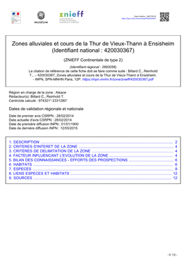 Zones Alluviales Et Cours De La Thur De Vieux-Thann À Ensisheim (Identifiant National : 420030367)