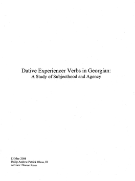 Dative Experieneer Verbs in Georgian: a Study Ofsubjecthood and Agency