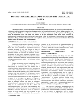 Institutionalization and Change in the Indian Lok Sabha