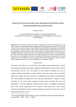 Weapons of the Weak, and of the Strong: Mauritanian Foreign Policies and the International Dimensions of Social Activism1