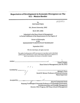 Repertoires of Development in Economic Divergence on the US