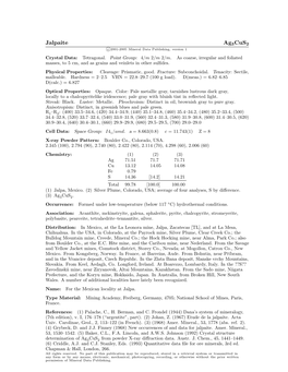 Jalpaite Ag3cus2 C 2001-2005 Mineral Data Publishing, Version 1 Crystal Data: Tetragonal