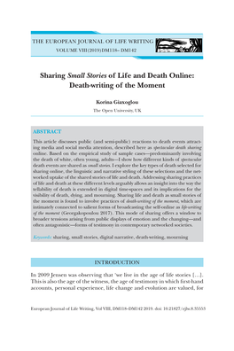 Sharing Small Stories of Life and Death Online: Death-Writing of the Moment