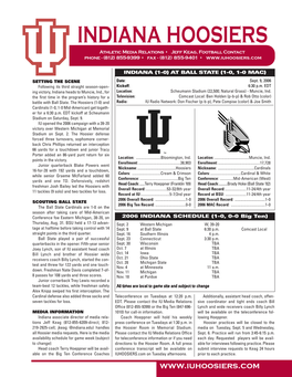 INDIANA HOOSIERS Athletic Media Relations • Jeff Keag, Football Contact Phone - (812) 855-9399 • Fax - (812) 855-9401 •
