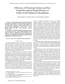 Efficiency of Promising Varieties and New Fungicides Against Fungal Diseases of Potato in the Southeast of Kazakhstan