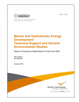Marine and Hydrokinetic Energy Development Technical Support and General Environmental Studies