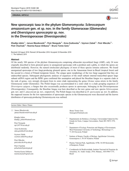 Sclerocarpum Amazonicum Gen. Et Sp. Nov. in the Family Glomeraceae (Glomerales) and Diversispora Sporocarpia Sp