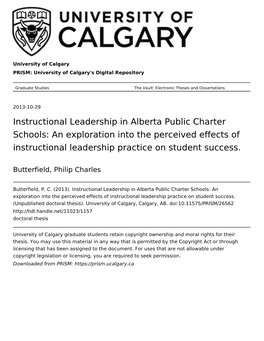 Instructional Leadership in Alberta Public Charter Schools: an Exploration Into the Perceived Effects of Instructional Leadership Practice on Student Success