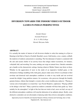 Diversion Towards the Indoor Versus Outdoor Games in Indian Perspectives
