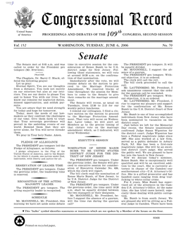 Congressional Record United States Th of America PROCEEDINGS and DEBATES of the 109 CONGRESS, SECOND SESSION