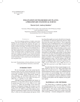 Pollination of Polish Red List Plants: a Preliminary Statistical Survey