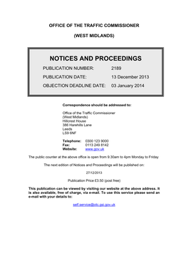 Notices and Proceedings: West Midlands: 13 December 2013